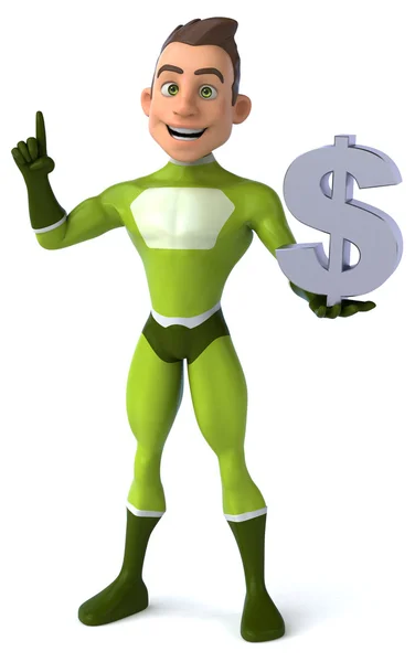 Divertido superhéroe con signo de dólar —  Fotos de Stock