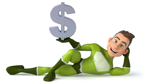 Fun superhero with dollar sign — Stock Photo, Image