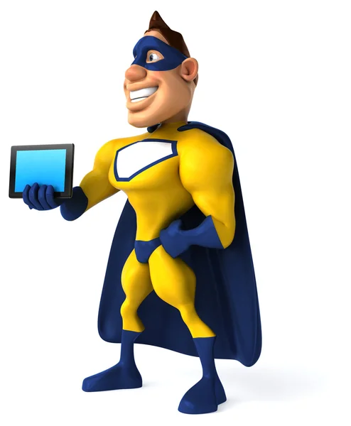 Fun superhero with tablet — Stock Photo, Image