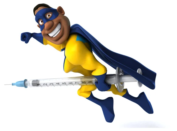 Fun superhero with syringe — Stock Photo, Image