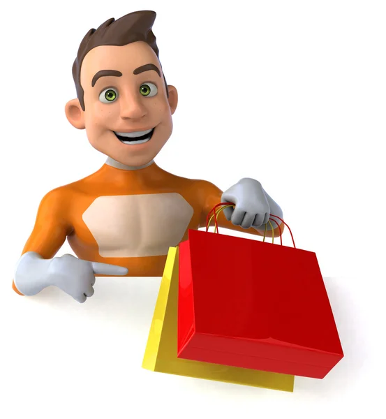 Fun cartoon superhero shopping — Stock Photo, Image