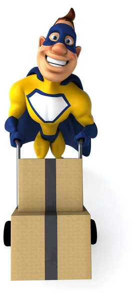Веселий супергерой з коробками — стокове фото