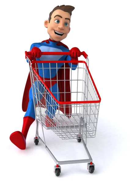 Fun cartoon superhero shopping — Stock Photo, Image