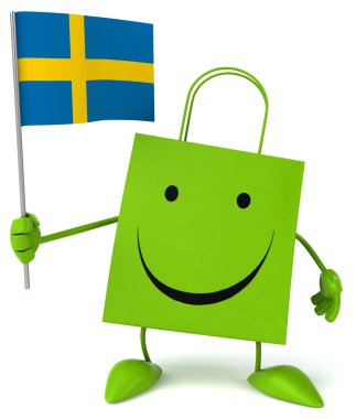 çizgi film bayrak ile alışveriş çantası