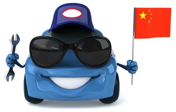 Leuke cartoon auto met vlag — Stockfoto