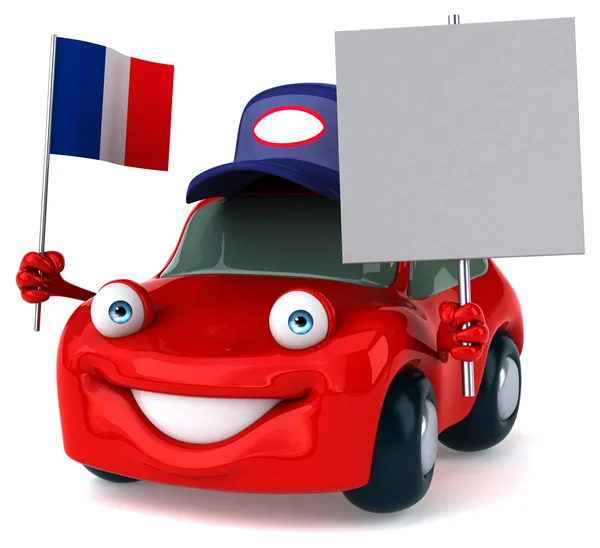 Веселая мультяшная машина с флагом — стоковое фото