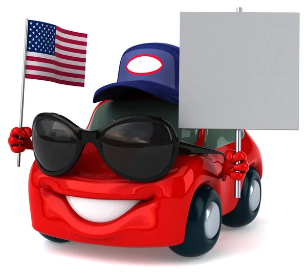 Fun cartoon car with flag — Stock Photo, Image