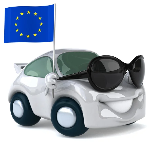 Fun cartoon car with flag — Stock Photo, Image