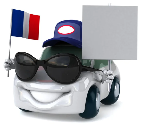 Fun voiture de dessin animé avec drapeau — Photo