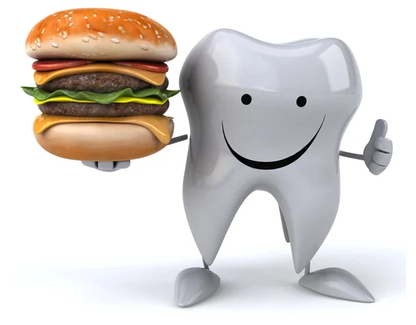 Fun tooth with burger — Stock Photo, Image