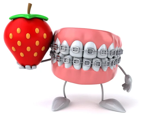 Fun teeth with strawberry — Stock Photo, Image