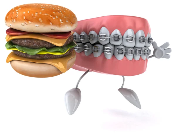 有趣的牙齿与汉堡 — 图库照片