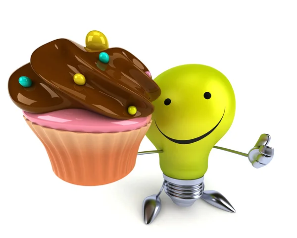 Fun light bulb with cupcake — Stock Photo, Image