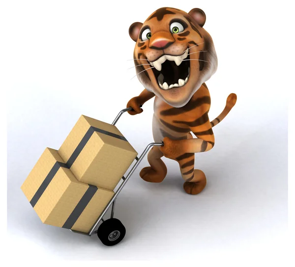 Fun tiger with boxes — Stock Photo, Image