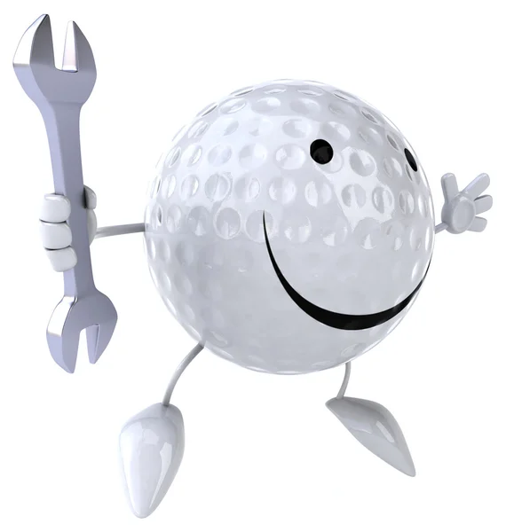 Cartoon Golf ball with wrench — Stock Photo, Image