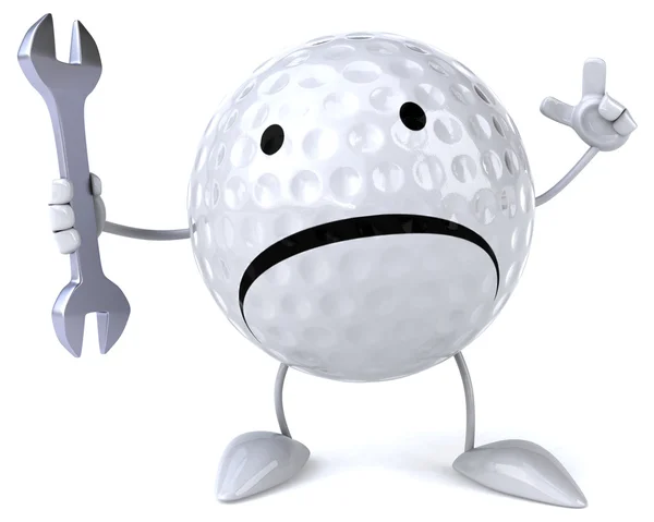 Dibujos animados pelota de golf con llave inglesa —  Fotos de Stock