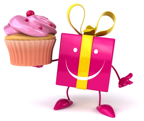 Lustiges Geschenk mit Cupcake — Stockfoto