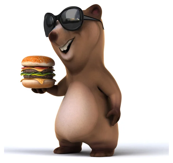 Urso divertido com hambúrguer — Fotografia de Stock