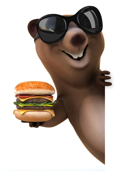 Fun bear with burger — Stock Photo, Image