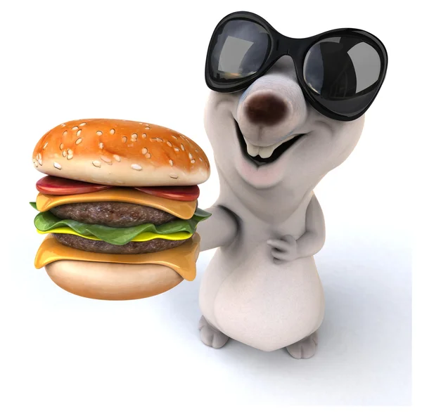 Urso divertido com hambúrguer — Fotografia de Stock