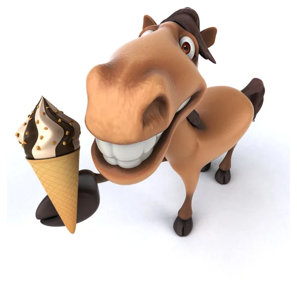 Fun horse with ice cream — Stock Photo, Image