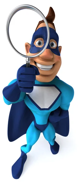 Fun superhero with magnifying glass — Stock Photo, Image