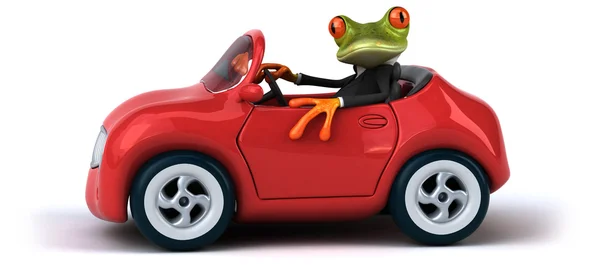 Fun frog in suit and car — Stock Photo, Image