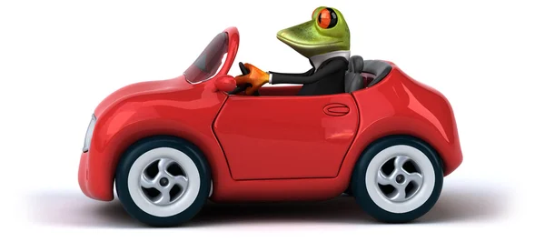 Fun frog in suit and car — 스톡 사진
