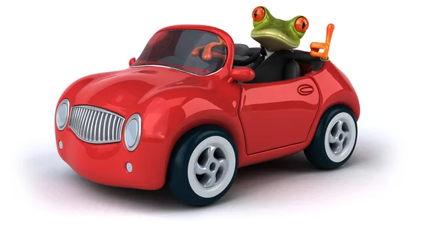 Fun frog in suit and car — ストック写真