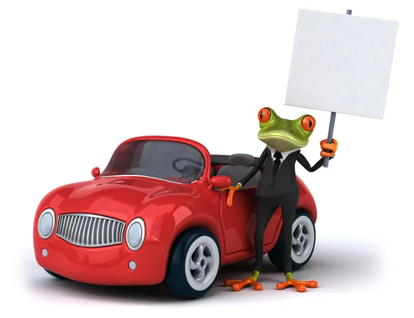 Fun frog in suit and car — Stok fotoğraf