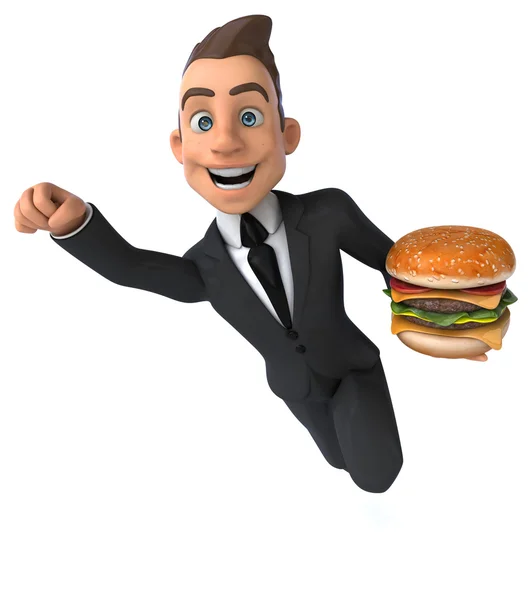 Fun businessman with burger — Stock Photo, Image
