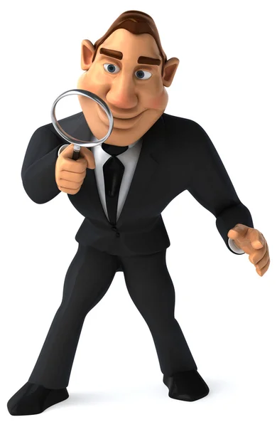 Fun businessman with magnifying glass — Stock Photo, Image