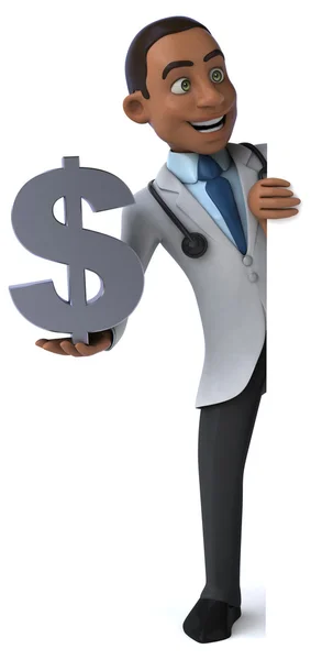 Médico divertido con signo de dólar — Foto de Stock