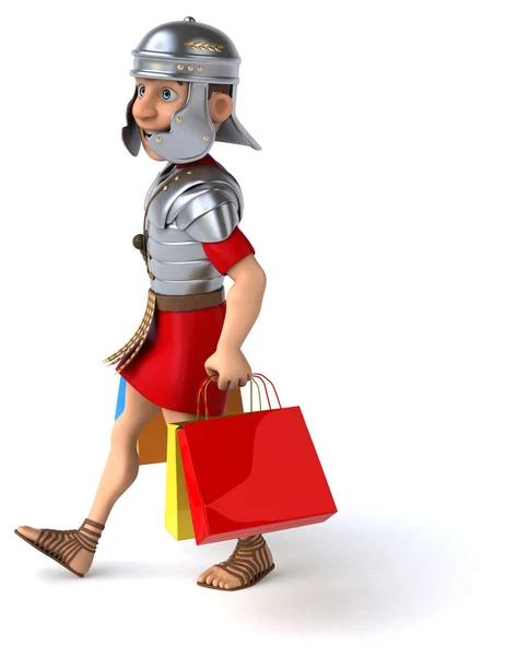 Fun roman soldier with shopping bags — Stock Photo, Image