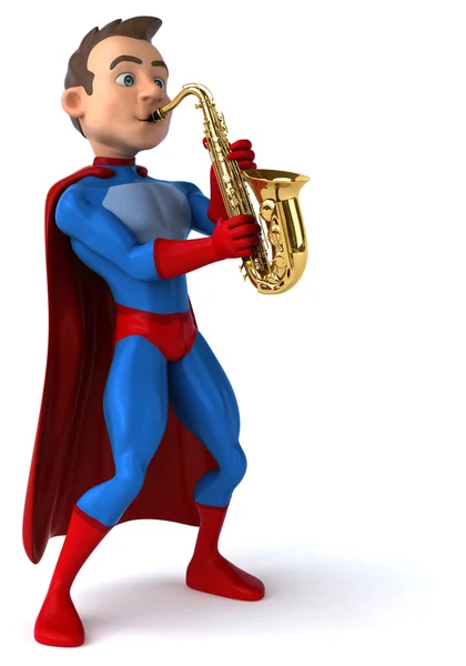 Zabawa superbohatera z saksofon — Zdjęcie stockowe