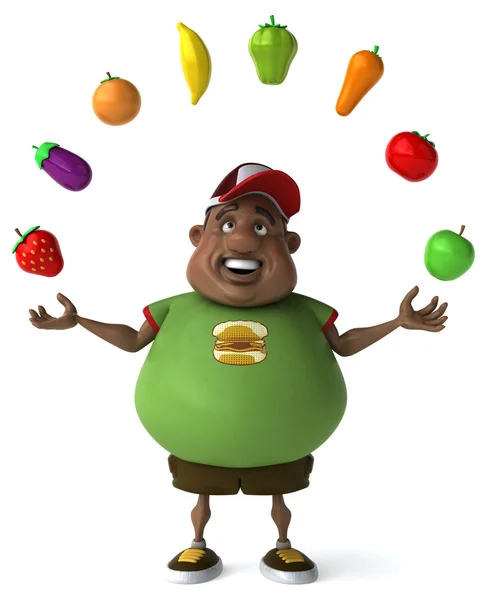 Надмірна вага хлопця з фруктами та овочами — стокове фото