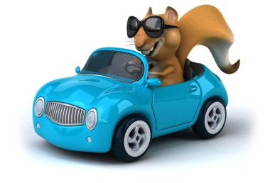 Bir arabada eğlenceli sincap