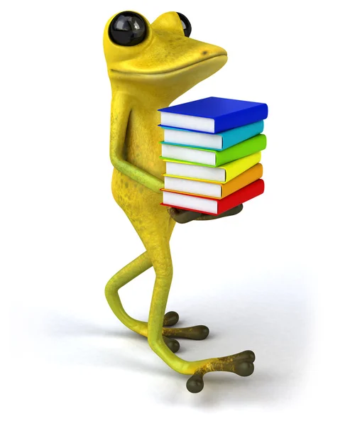 Kitaplar ile eğlenceli kurbağa — Stok fotoğraf
