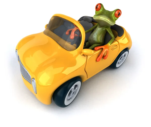 Веселая лягушка в машине — стоковое фото
