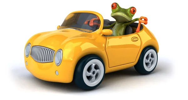 Веселая лягушка в машине — стоковое фото