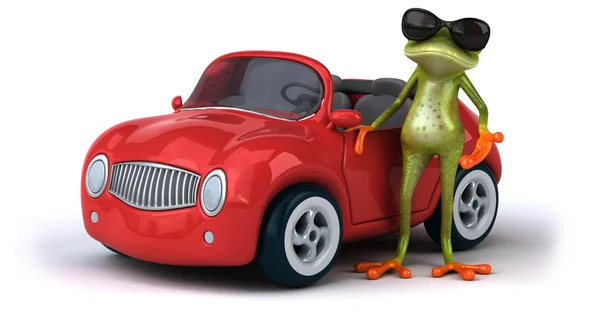 Fun frog at car — Stock Photo, Image