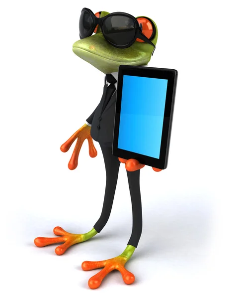 태블릿 컴퓨터와 재미 있는 개구리 — 스톡 사진