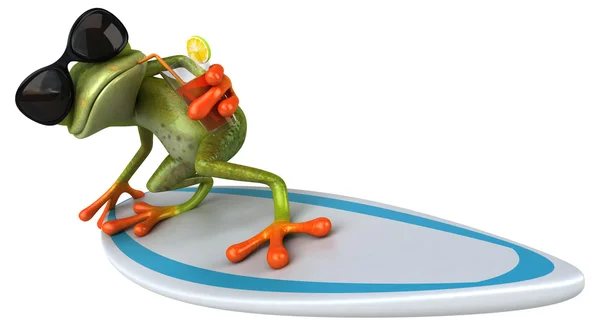 칵테일에 보드와 함께 재미 있는 개구리 — 스톡 사진
