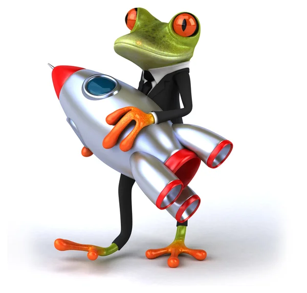 Spaßfrosch mit Rakete — Stockfoto