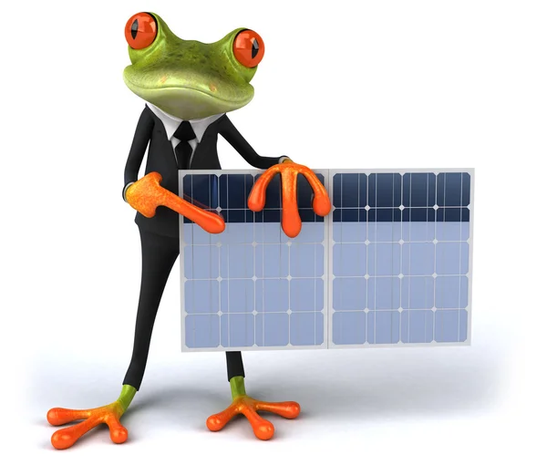Fun frog with solar panel — Zdjęcie stockowe