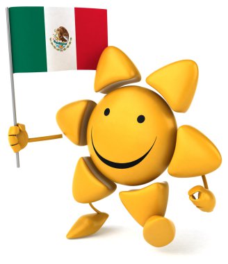 Fun cartoon sun with flag