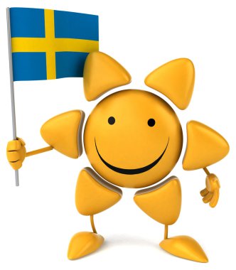Fun cartoon sun with flag