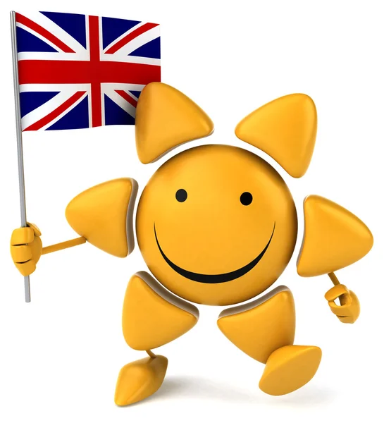 Fun cartoon sun with flag — Stock Photo, Image