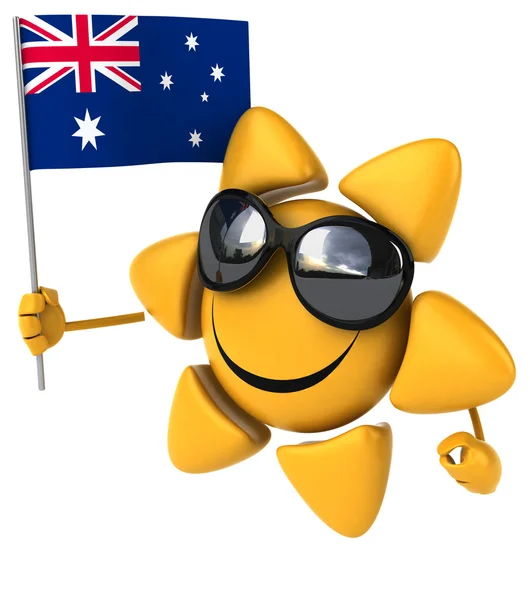 Fun cartoon sun with flag — Stok fotoğraf