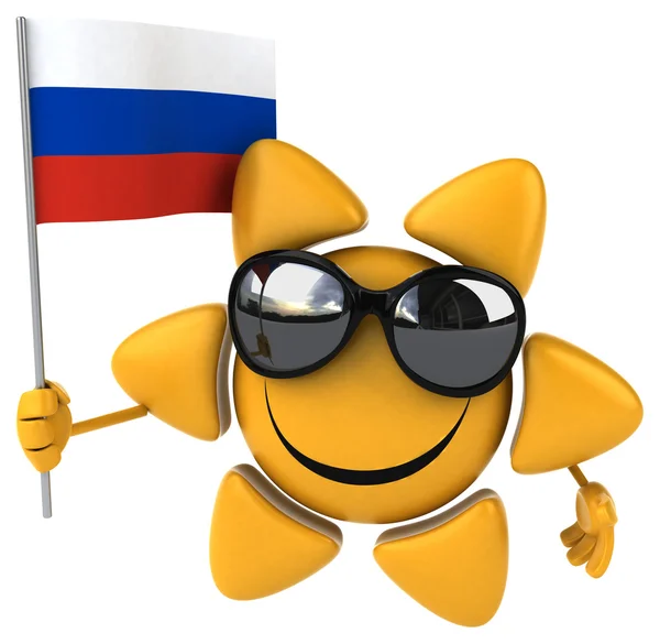 Fun cartoon sun with flag — Stock Photo, Image